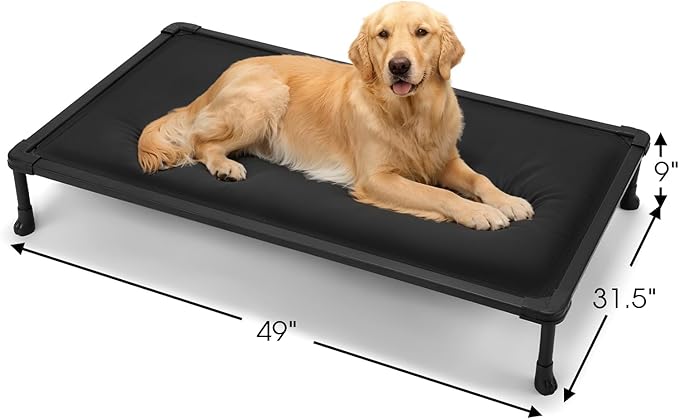 Veehoo Chewproof Elevated Dog Bed, Durable Raised Pet Cot with Soft PP Cotton-Filled Waterproof Mat, Washable Padded Cot for Indoor, Outdoor & Camping, 49-Inch, Black