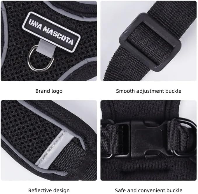 Dog Harness and Leash Set, Adjustable Triangle, Reflective Adjustable Puppy Vest, No Pull Soft Mesh Harness for Small, Medium Dogs, Cats (Black, L)
