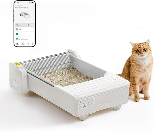 Self Cleaning Cat Litter Box, Open-Top Automatic Litter Box for Multiple Cats, Weight Sensors Safety Protection, Smart APP Control, Odor-Free Waste Disposal, Works with Bentonite Mineral Litter
