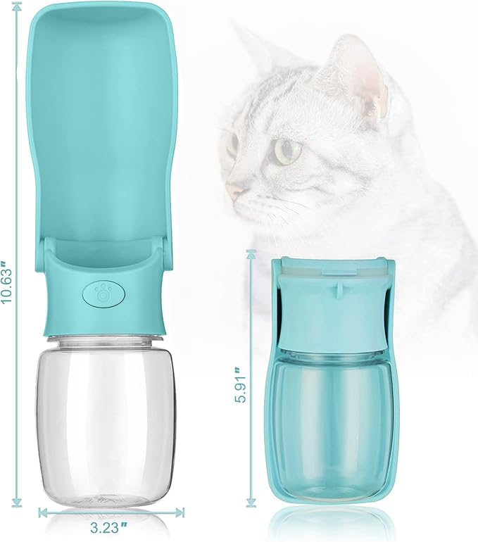 Portable Dog Water Bottle - Foldable Dog Water Dispenser | Leak Proof & Food Grade Plastic Travel | Pet Water Bottle for Cat Outdoor Walking Hiking Travel（US） (Blue, 12oz)