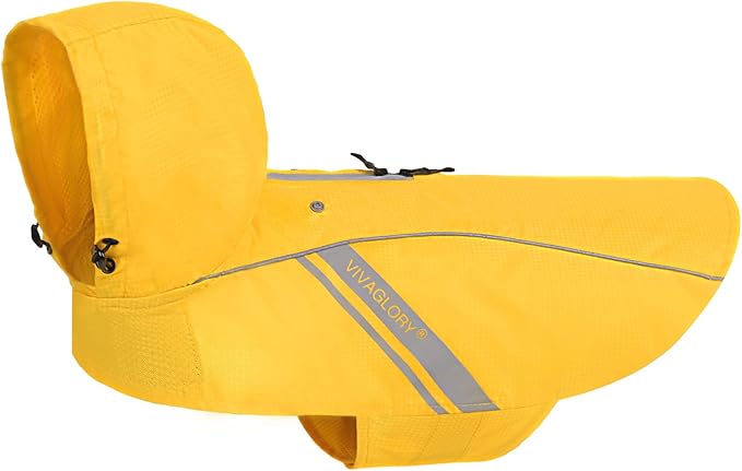 VIVAGLORY Wetoff Dog Raincoat, Rain Coat for Dog All Seasons Adventure, Rain Jacket with Harness Hole & Hood, Reflective Lightweight Waterproof for Doggy & Puppy, XXS, Yellow