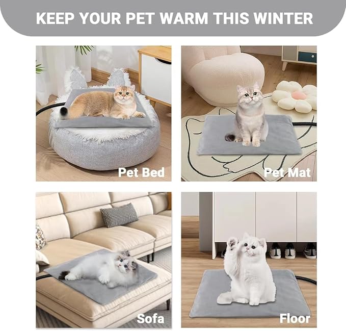 Pet Heating Pad for Dogs and Cats with Temperature Adjustment and Timer, Indoor Outdoor Heated Bed with Overheating Protection for Cat Dog House