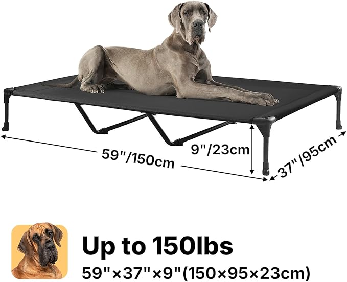 Veehoo Outdoor Elevated Dog Bed Large Sized Dogs, XXL Cooling Raised Dog Cots Beds Training Platform Off Ground Hammock with Breathable Mesh, No-Slip Feet, 59"x37.5", Black