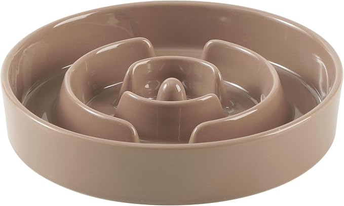 Ceramic 3.2 Cup Slow Feeder Dog Bowl for Large Dog, 9.5inch Puzzle Food Dish, Anti-Gulping, Stop Bloat, Preventing Choking (Single Bowl-Brown Coffee)