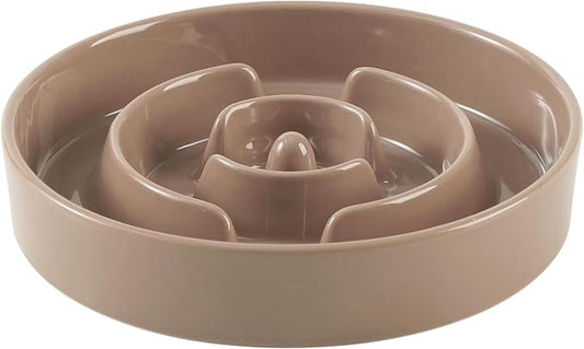 Ceramic 3.2 Cup Slow Feeder Dog Bowl for Large Dog, 9.5inch Puzzle Food Dish, Anti-Gulping, Stop Bloat, Preventing Choking (Single Bowl-Brown Coffee)