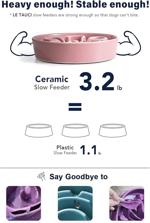 LE TAUCI Slow Feeder Dog Bowls Ceramic, 1.5 Cups Dog Food Bowl, Puppy Slow Feeder Dish for Fast Eaters,Pink Bloom