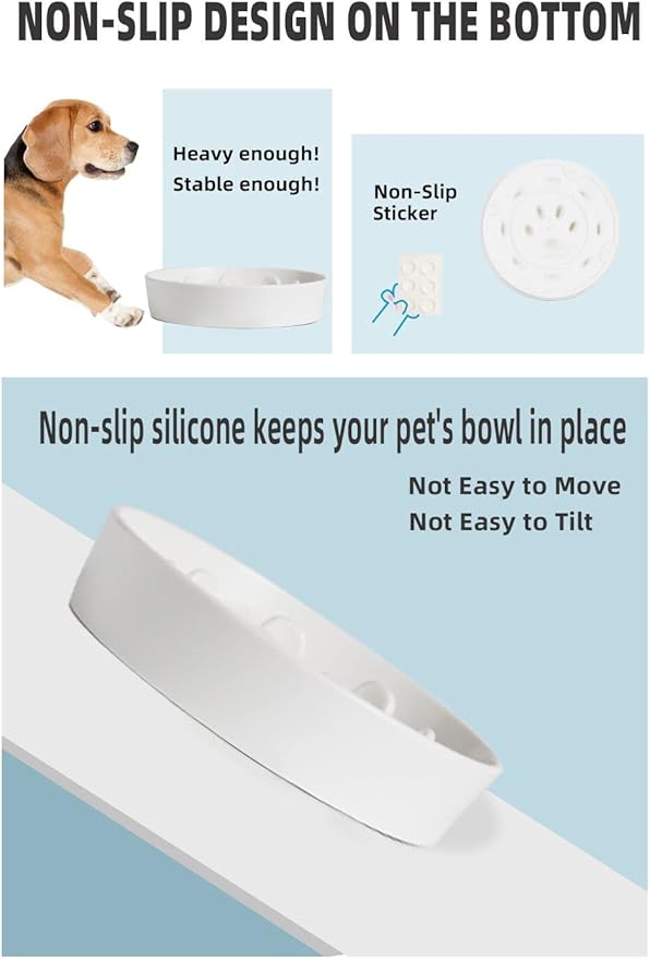HAOTOP Ceramic Fun Slow Feeder Bowl, Porcelain Slow Eater Bowl for Medium Sized Dogs (White)
