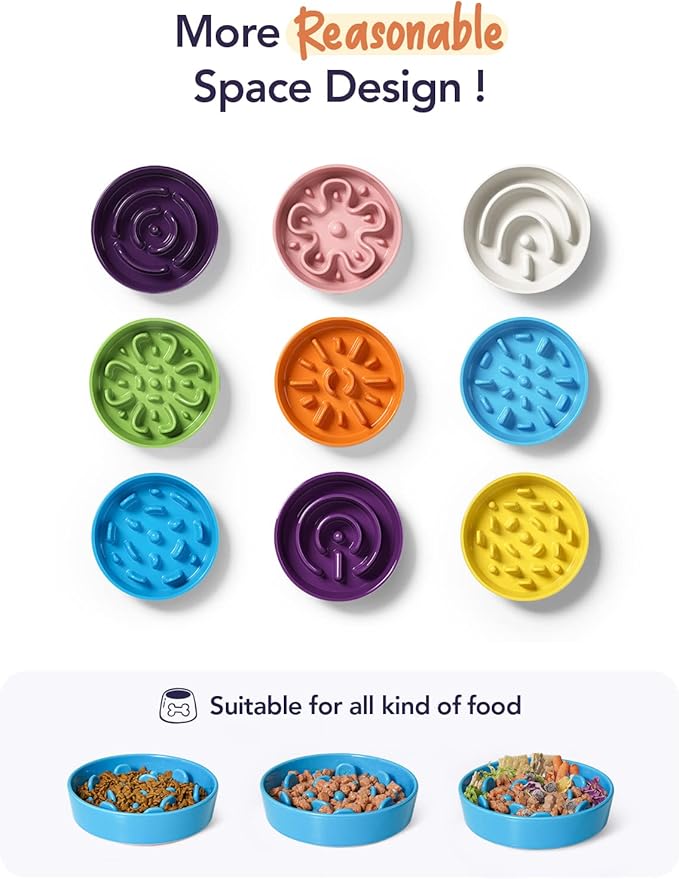 LE TAUCI Dog Bowls Slow Feeder Ceramic, 1.5 Cup Slow Feeding Bowl for Small and Medium Breed, Puzzle Dog Food Bowl for Fast Eater, Vortex Blue