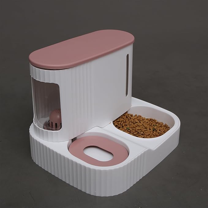 Cat Feeder and Water Dispenser,2 in 1 Gravity Automatic Bowl Auto Pet Dry Food Self Feeding Container Dishes Set for Dog Puppy Kitten Kit Set (Pink)
