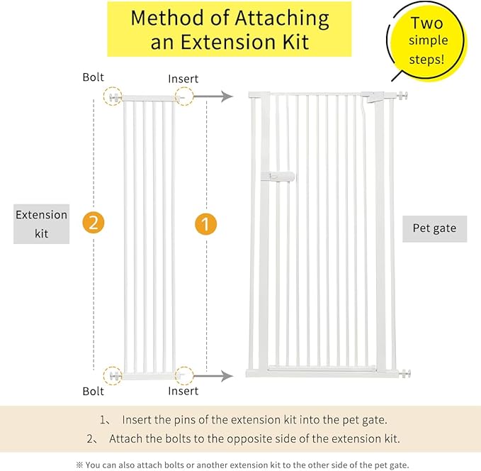 Lumizone Extra Tall Cat Gate Extension Kit 55.12" High Pressure Mounted 2025 New 12.60" Extra Wide 1.37" Gap No Drilling Tall Pet Gate for Dogs (White, 55.12" H x 12.60" W, Extension)
