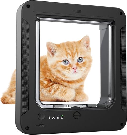 Smart Cat Door for Interior & Exterior Doors (Inter Size 8.34"x7.83"), Doggie Pet Door with 3 Collar Sensor Keys & 1 Remote Control & 4 Way Locking Cat Flap for Cats & Dogs up to 12 lbs