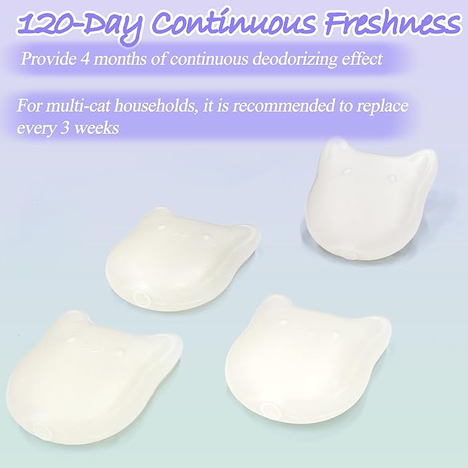 NewKe 4 Pack Deodorizer for Cumrige Self Cleaning Litter Box, Odor Eliminator Compatible with Fumoi Automatic Cat Litter Box, Cute Cat Shaped Design with Camellia Flower Scent, Fragrance Refills