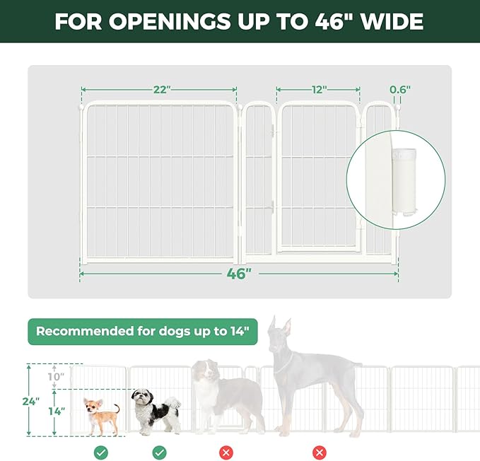 FXW Dog Gate Extra Wide Designed for Indoor Use, Adjustable Width Up to 46-inch Wide (24" H 2 Wire Panels for Puppies and Small Dogs), White
