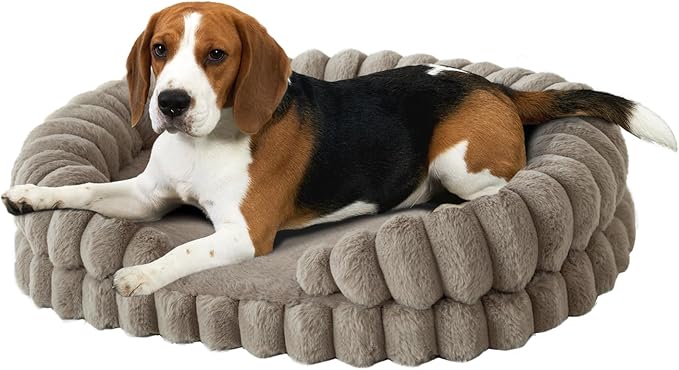 BALANCE Calming Dog Bed for Medium Sized Dogs, 30 Inches Oval Washable Pet Bed with Sides, Orthopedic Pet Couch Sofa with Non-Slip Bottom, Oatmeal