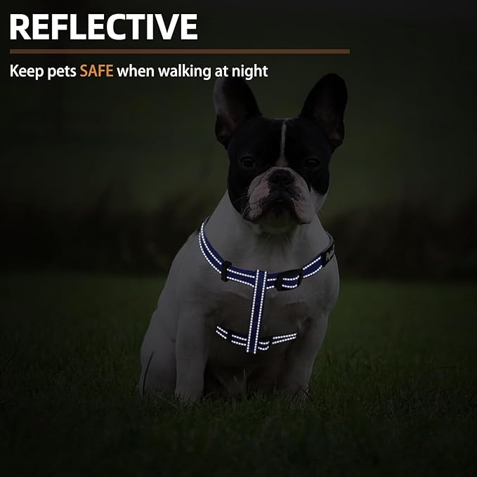 PUPTECK No Pull Dog Harness Soft Adjustable Basic Nylon Step in Puppy Vest Outdoor Walking with ID Tag, Reflecive Navy Blue, S