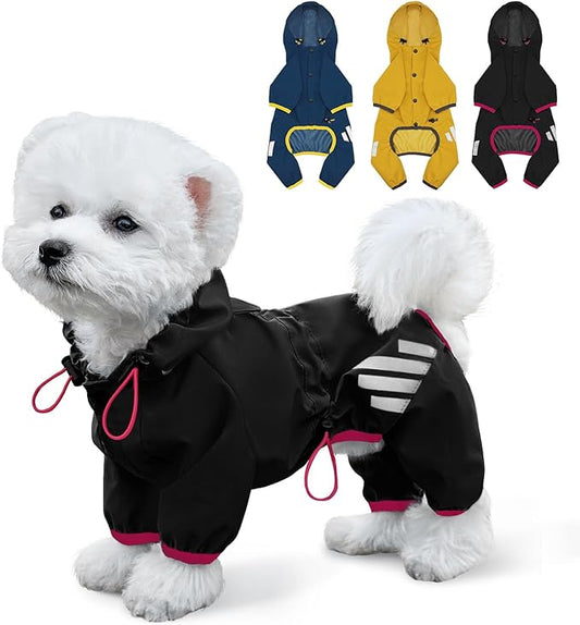 Dog Raincoat, Waterproof Dog Rain Jacket with Hood, Rain Coat with Leash Hole, Reflective Strap for Small Medium Dogs, Lightweight Puppy Clothes(Black,M)