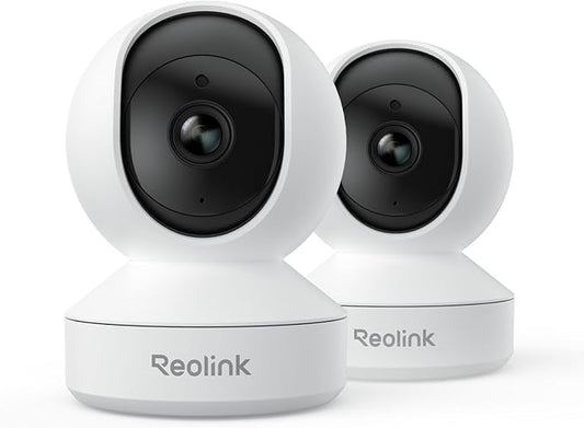 REOLINK Home Security Camera System, 4MP HD Plug-in Indoor WiFi 6 Pan Tilt Pet Camera, Baby Monitor, Night Vision, 2 Way Talk, Smart Human/Pet Detection, Local microSD Card Storage, E1(2 Pack)