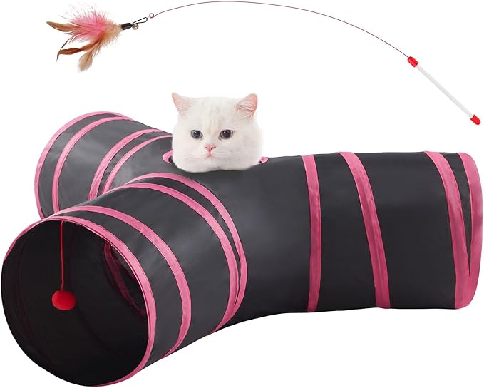 Cat Tunnels for Indoor Cats 3 Way Play Toy Kitty Tunnel Peek Hole Toy with Ball for Cat Tube Fun for Rabbits Kittens and Dogs
