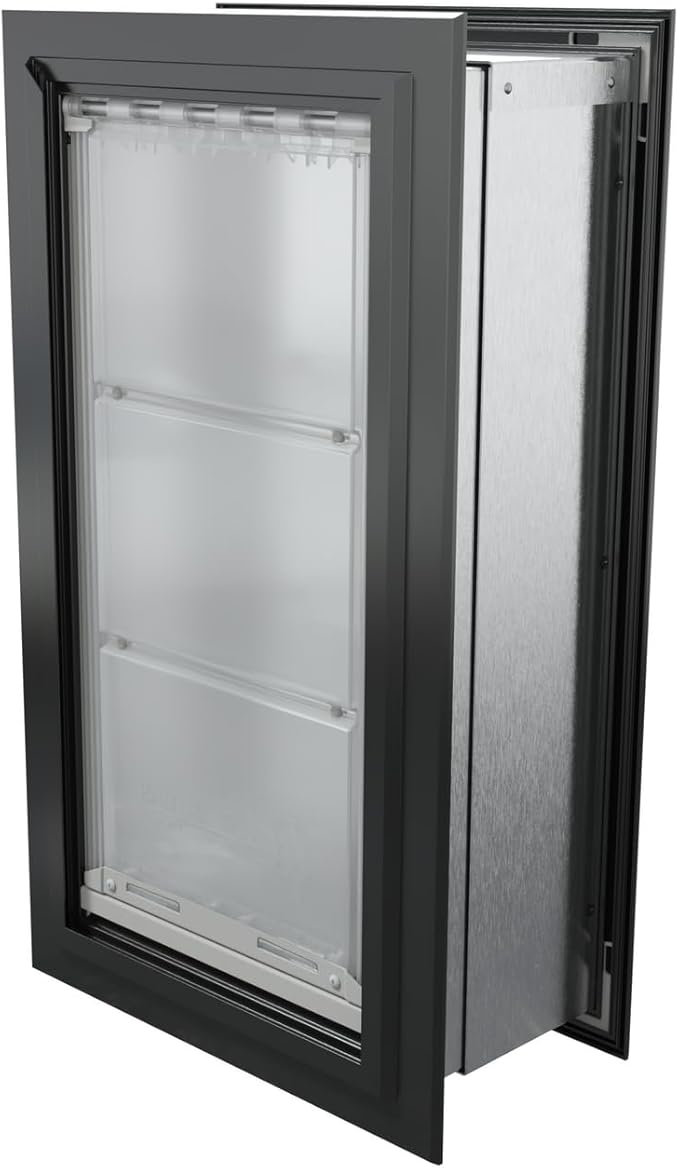 Endura Flap Giant Dog Door for Walls | Designed for Extra-Large & Tall Dogs | Energy Efficient Wall Mount Pet Door | Durable & Pet Safe | Black, Double Flap Wall Mount