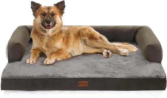 Orthopedic Dog Beds for Large Sized Dogs, Waterproof Egg Crate Foam Large Dog Couch Beds with Comfy Bolster 36x27Inch, Washable Pet Beds with Removable Cover and Nonskid Bottom, Dark Green
