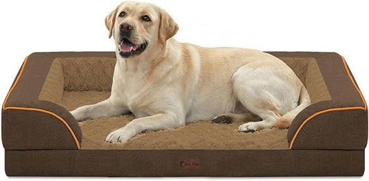 Orthopedic XL Dog Beds, Waterproof Memory Foam Big Pet Bed for Extra Large Sized Dogs 45x35Inch, Non-Slip Bottom and Egg-Crate Foam Dog Couch Bed with Washable Removable Cover, Brown