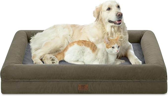 XL Dog Bed for Large Dogs, Orthopedic Dog Bed Egg Crate Foam with Removable Washable Cover, Waterproof Non-Slip Big Pet Sofa with 4-Sides Removable Bolster, Forest Green