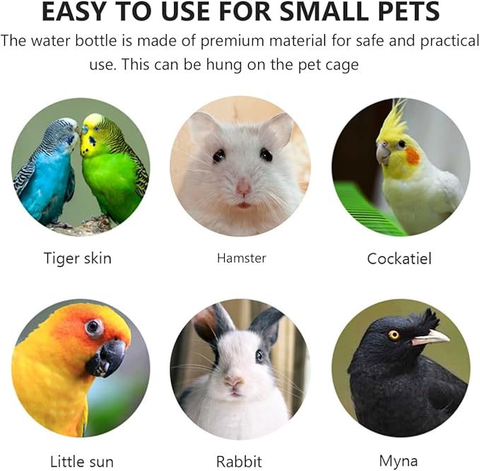 POPETPOP 2 Pcs Pet Cage Water Bottle, Small Animal Hanging Water Feeding Bottle No Drip, Hamster Water Feeder for Rabbit, Guinea Pig, Hedgehog, Chinchilla(350 ml)