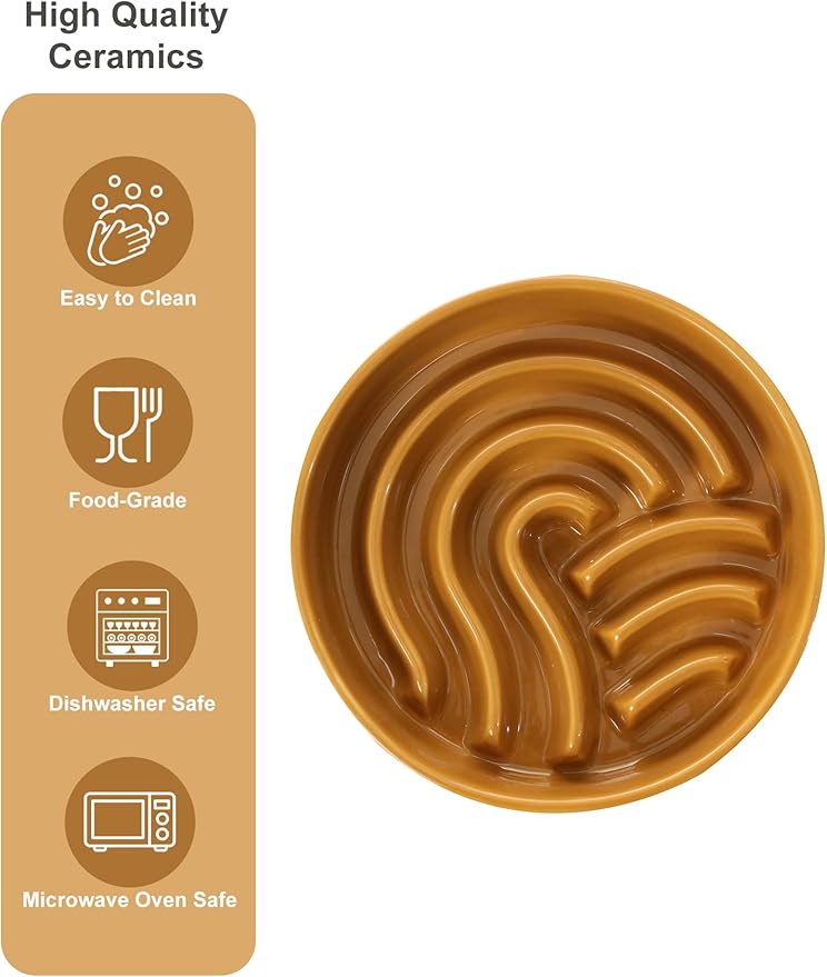 Ceramic Maze Dog Slow Feeder with Non-Slip Silicone Rim – Heavy-Duty Stoneware Bowl with Puzzle Pattern for Bloating & Obesity Prevention (Orange-S)