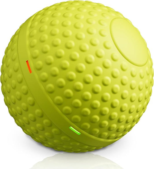 Chew Resistant Smart Interactive Dog Balls, Durable Food-Grade Rubber Material, Automatic Moving, Bouncing, Rotating Toy with Light for Medium, Large Dogs, IPX7 Waterproof (Yellow)