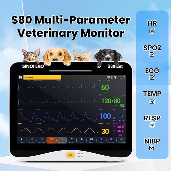 Veterinary Monitor 10.1'' Multi-Parameter Touch Screen Pet Monitor for Cat, Dog,Cow,Pig,Horse and Other Animals (Standard Size)