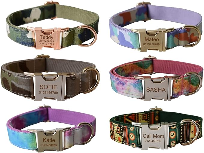 Custom Dog Collar with Metal Buckle - Pet Collars Personalized with Name and Phone Number (Bohemian)