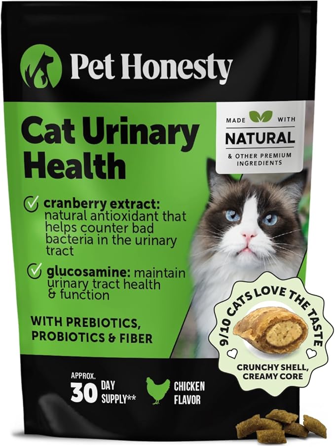 Cat Urinary Tract Health Crunchy & Creamy Chews - Promotes Healthy Digestion & Normal Bladder Function with Cranberry, Antioxidants, & Probiotics - Gut + Bladder Support Supplement (30 Day Supply)