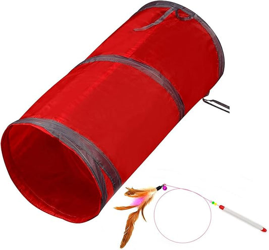 Cat Tunnel for Indoor Cats Interactive, Rabbit Tunnel Toys, Pet Toys Play Tunnels for Cats Kittens Rabbits Puppies Crinkle Collapsible Pop Up Red 20"