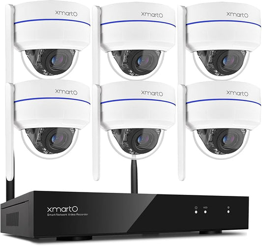 xmartO [AI Tracking Ceiling CAM] 10CH 2K HD Metal Dome PTZ Wireless Security Camera System, 6*Automatic-Follow, 2-Way Audio and Night Vision Camera, 10CH 4K Long Range WiFi 6 Surveillance DVR NVR Kit