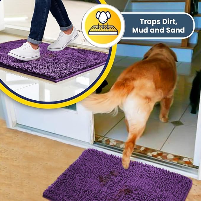 Muddy Mat® | Super Absorbent Door Mat Indoor, Microfiber Quick Dry Chenille Entryway Rug, Non-Slip Front Door Mat, Indoor Mats for Entryway, Machine Washable Pet Rug, Purple 48"x72"