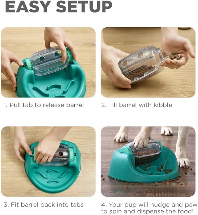 Outward Hound by Nina Ottosson Spin N' Eat Dog Puzzle and Slow Feeder, Level 2 Intermediate Enrichment Toy, Green