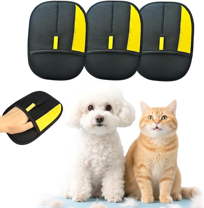 Electrostatic Pet Hair Removal Gloves: Quick Wiping - Reusable & Washable for Sofa Clothing Pet Beds Effortless Cats & Dogs Hair Remover for Busy Pet Owners (3pcs-Black)