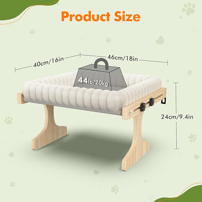 Cat Perch for Window XiaZ Cats Hammock Indoor Cat Bed for Window Adjustable Wooden Frame W/Soft Warm Plush-Lined Cushion Perfect for Bird Watching Sunbathing Space-Saving Easy Install Single Layer