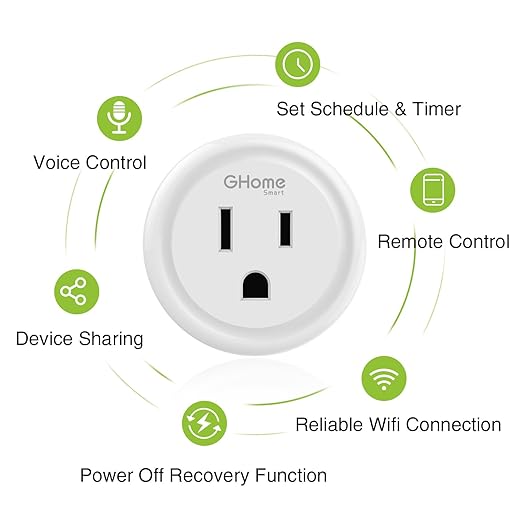 GHome Smart Plug Mini, WiFi Smart Outlet Plug Compatible with Alexa and Google Home, Timer Outlet with APP Control, Smart Plugs Only Supports 2.4GHz Network, No Hub Required, ETL FCC Listed, White