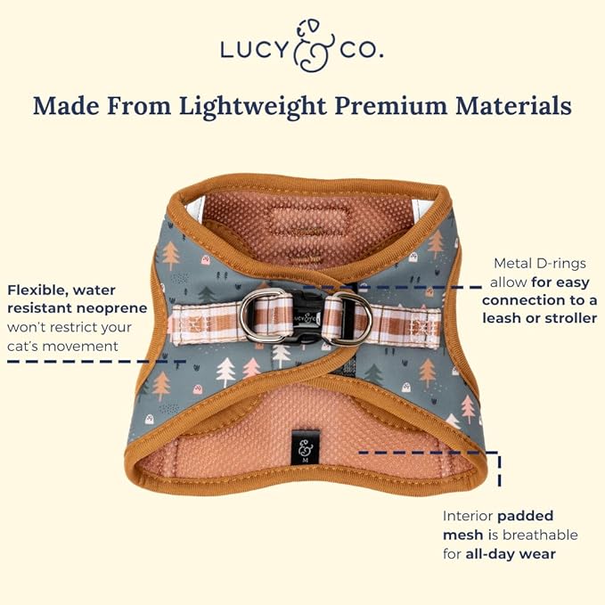 Lucy & Co. Take a Hike Step-in Cat Harness & Leash Bundle – Reflective, Breathable & Adjustable Harness for Cats, Kittens & Small Dogs, Lightweight & Secure and Dual Leash Clips – Large