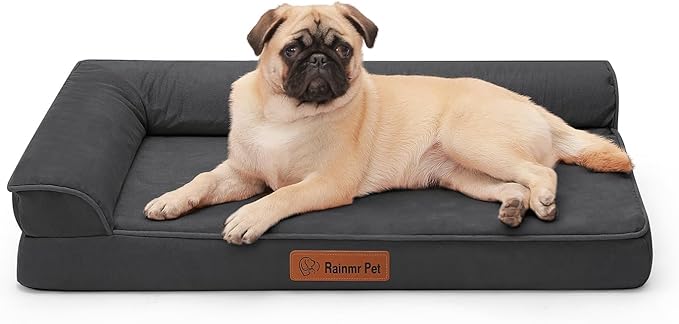 Orthopedic Dog Bed for Small ＆ Medium Dogs, 30"x20"x6" Memory Foam Pet Bed with Washable Microsuede Cover, TPU Waterproof Liner & Nonskid Bottom, for Indoor, Outdoor, Crate ＆ Car Use, Dark Grey