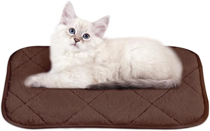 NWK Fluffy Self Warming Cat Mat, Cat Blanket, Thermal Dog Mat, Washable, Non-Slip Bottom for Sofa & Crate & Kennel & Car Seat (Coffee Brown, Small (20'' X 16'' X 0.4''))
