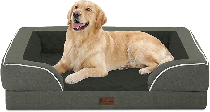Orthopedic Dog Beds for Large Sized Dogs, Waterproof Memory Foam Large Pet Bed with Sides 36x27Inch, Non-Slip and Egg-Crate Foam Big Dog Couch Bed with Removable Washable Cover, Dark Green