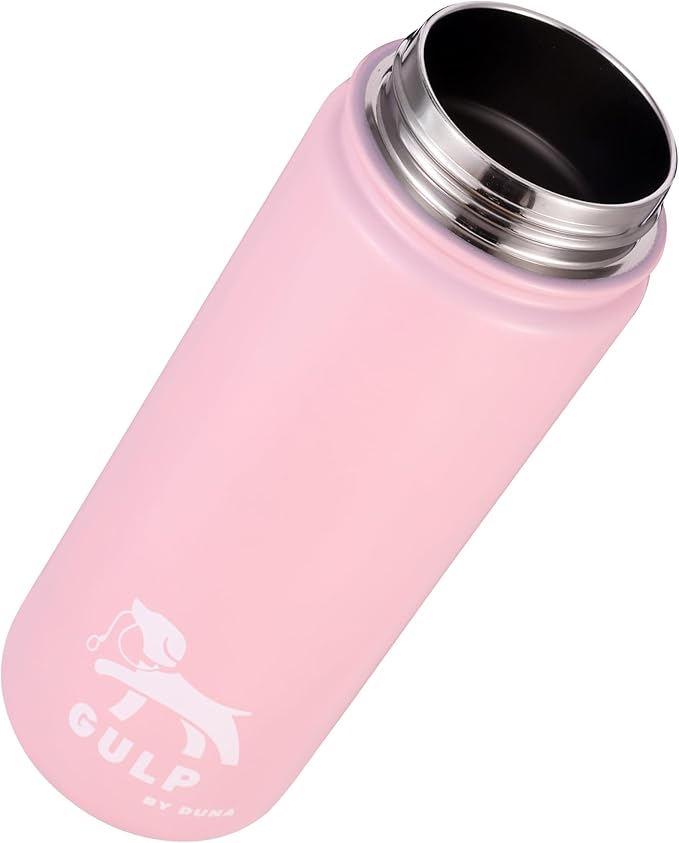 Gulp by Duna 18oz Dog Travel Water Bottle with Paw-Shaped Bowl – Insulated Stainless Steel, Leakproof & Portable with Carry Strap – Outdoor Walking, Hiking & Pet Hydration On-The-Go – Pink