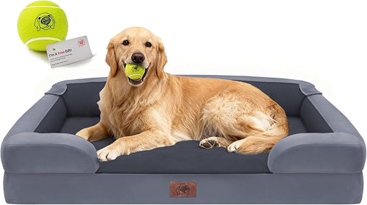 Extra Large Dog Bed, Orthopedic XL Washable Bed for Big Dog Waterproof Pet Couch Sofa Bolster with Removable Cover, Non-Slip Bottom, Tennis Ball Toy, 42x30
