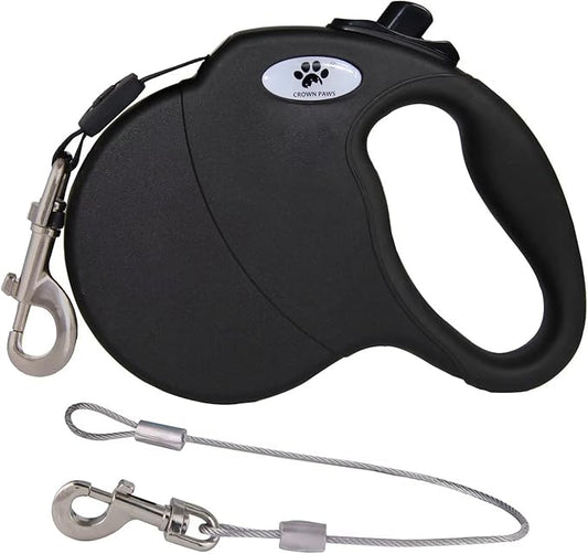 13ft Retractable Dog Leash for Small Breed Dogs up to 22 lbs with a Detachable Chew Proof Extender Wire Ropes (Black S)