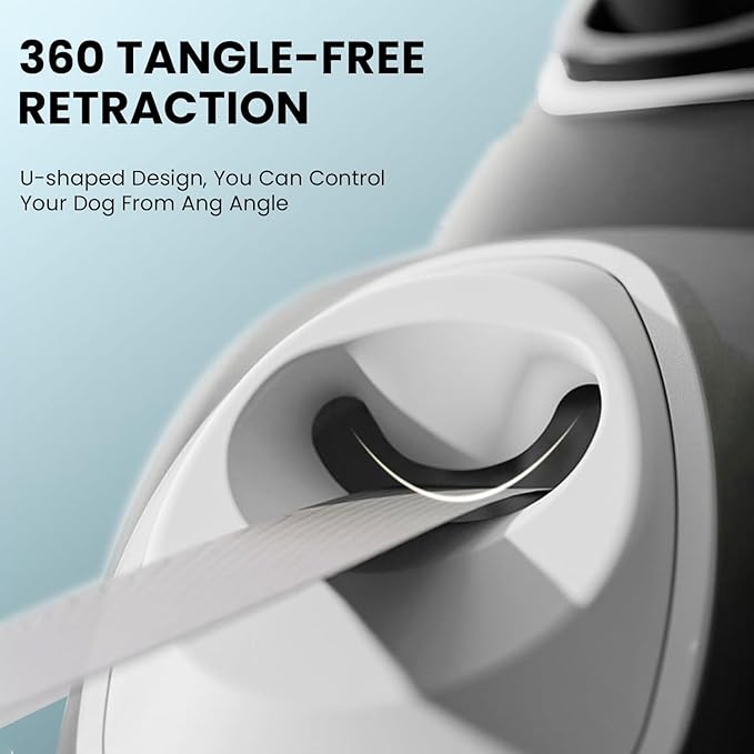 Best Dog Supplies 4-in-1 Anti Pull Retractable Dog Leash 26ft/8Meter Long with Flashlight and Poop Bag Dispenser for Medium Large Dogs - White