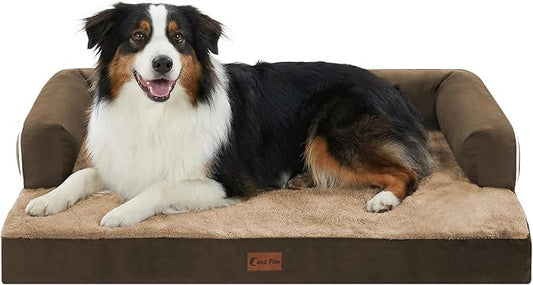 Orthopedic Dog Beds for Large Sized Dogs, Waterproof Egg Crate Foam Medium Dog Couch Beds for Crate 35x22Inch, Washable Pet Beds with Removable Cover and Nonskid Bottom, Brown