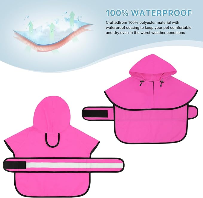 Dog Raincoat - Reflective Waterproof Dog Rain Jacket with Leash Hole, Lightweight Hooded Doggy Rain Coat Pet Slicker Poncho for Walking (X-Large, Pink)