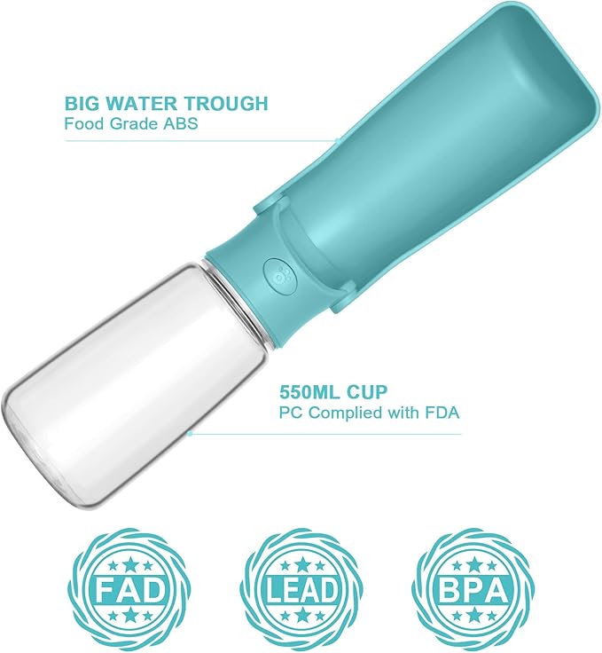 Portable Dog Water Bottle - Foldable Dog Water Dispenser | Leak Proof & Food Grade Plastic Travel | Pet Water Bottle for Cat Outdoor Walking Hiking Travel（US） (Blue, 19oz)